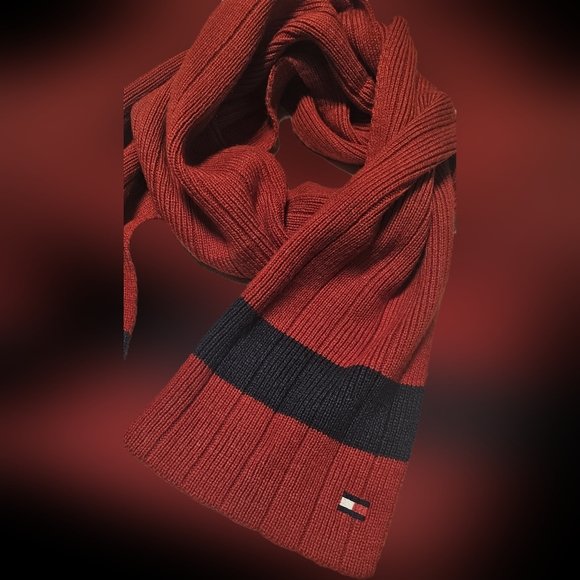 NWOT-Tommy Hilfiger Mens Rubber Flag Patch Tipped Rib Scarf B-1 - Picture 3 of 11